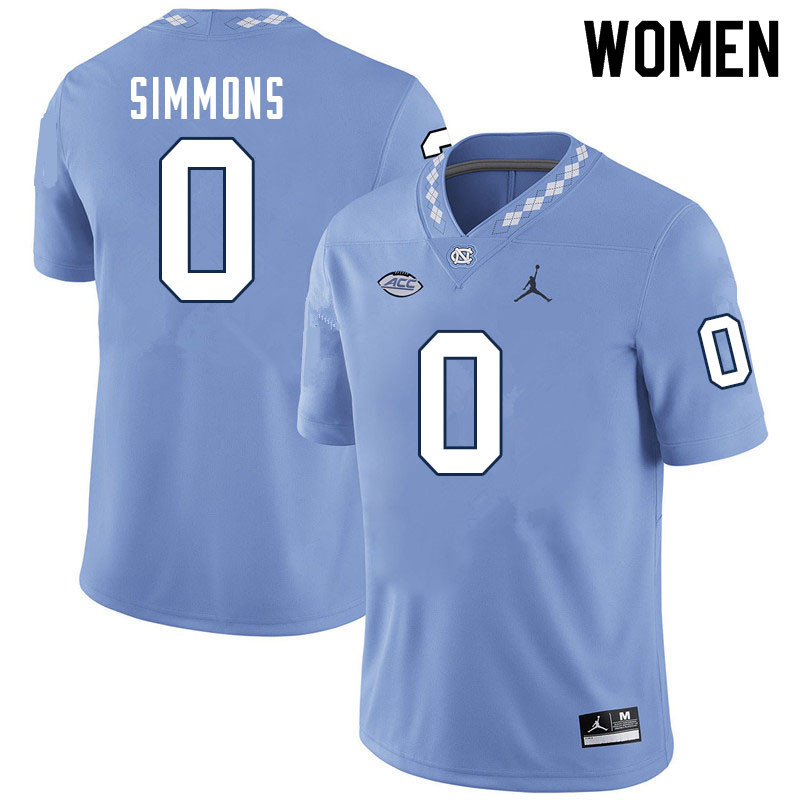 Women #0 Emery Simmons North Carolina Tar Heels College Football Jerseys Sale-Carolina Blue